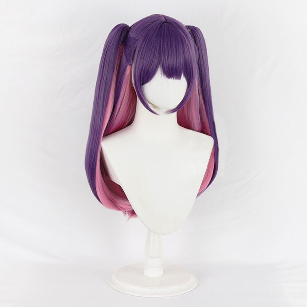 コスプレ耐熱ウィッグ パープル ピンク 2トーン ロング ツインテール
