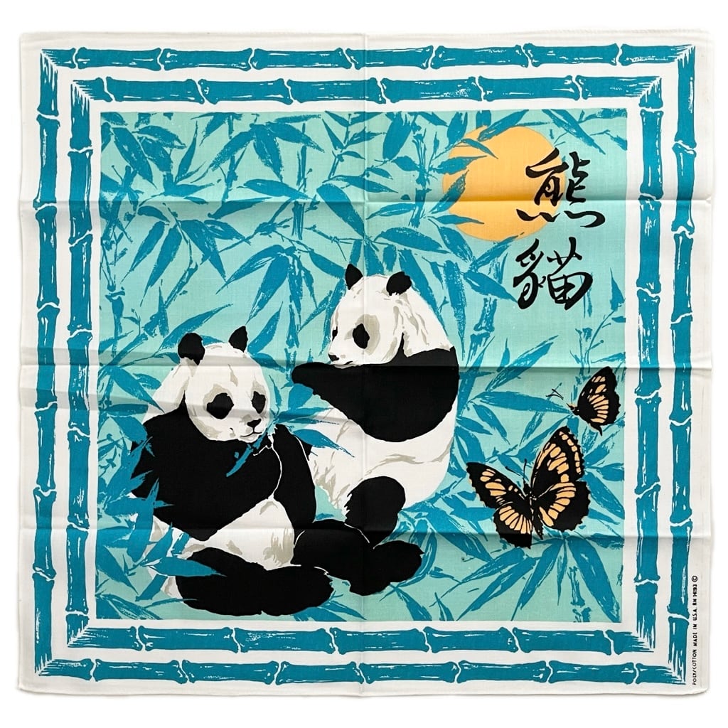 【Deadstock】熊猫 RN14193 ヴィンテージバンダナ MADE IN USA 青