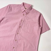 90s McGREGOR SPORTSWEAR マクレガー チェック BD シアサッカー ボタンダウン 半袖シャツ M/ピンク メンズ ビンテージ