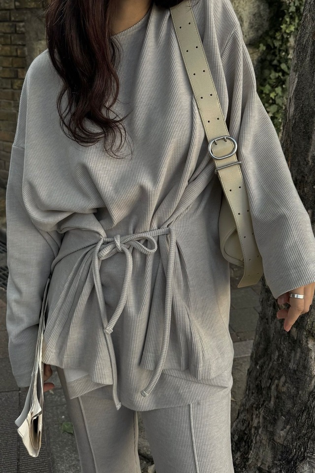 WILLFULLY  side ribbon tuck bell sleeve rib tops サイドリボンタックベルスリーブトップス　oatmeal