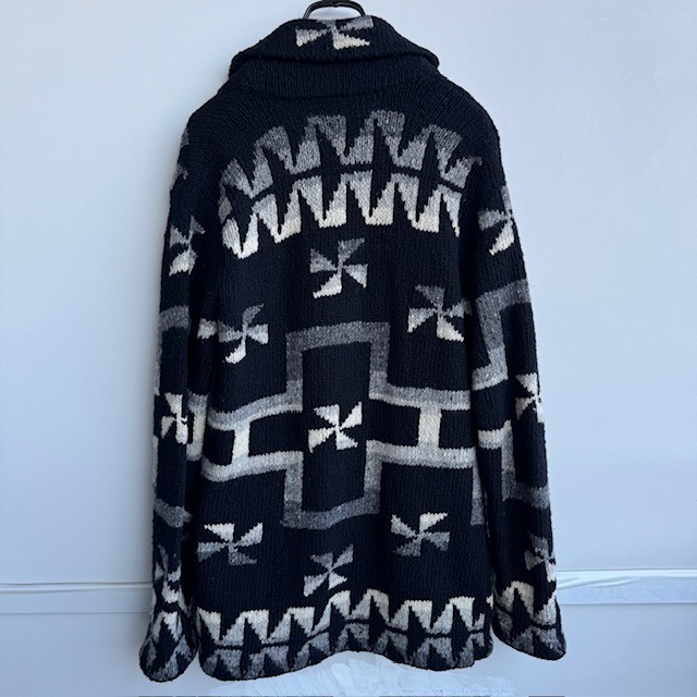 Ralph Lauren ラルフローレン ハンドニットカーディガン 80s〜90s 風車柄 コンチョ 革紐 ブラック ヴィンテージ古着 M 画像2