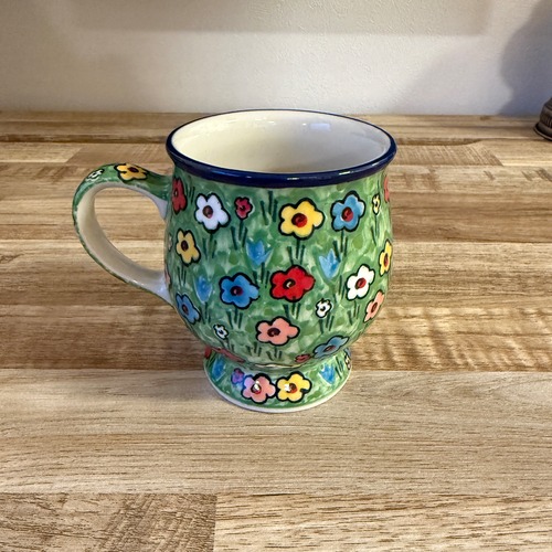 足つきマグカップ250ml（緑お花）