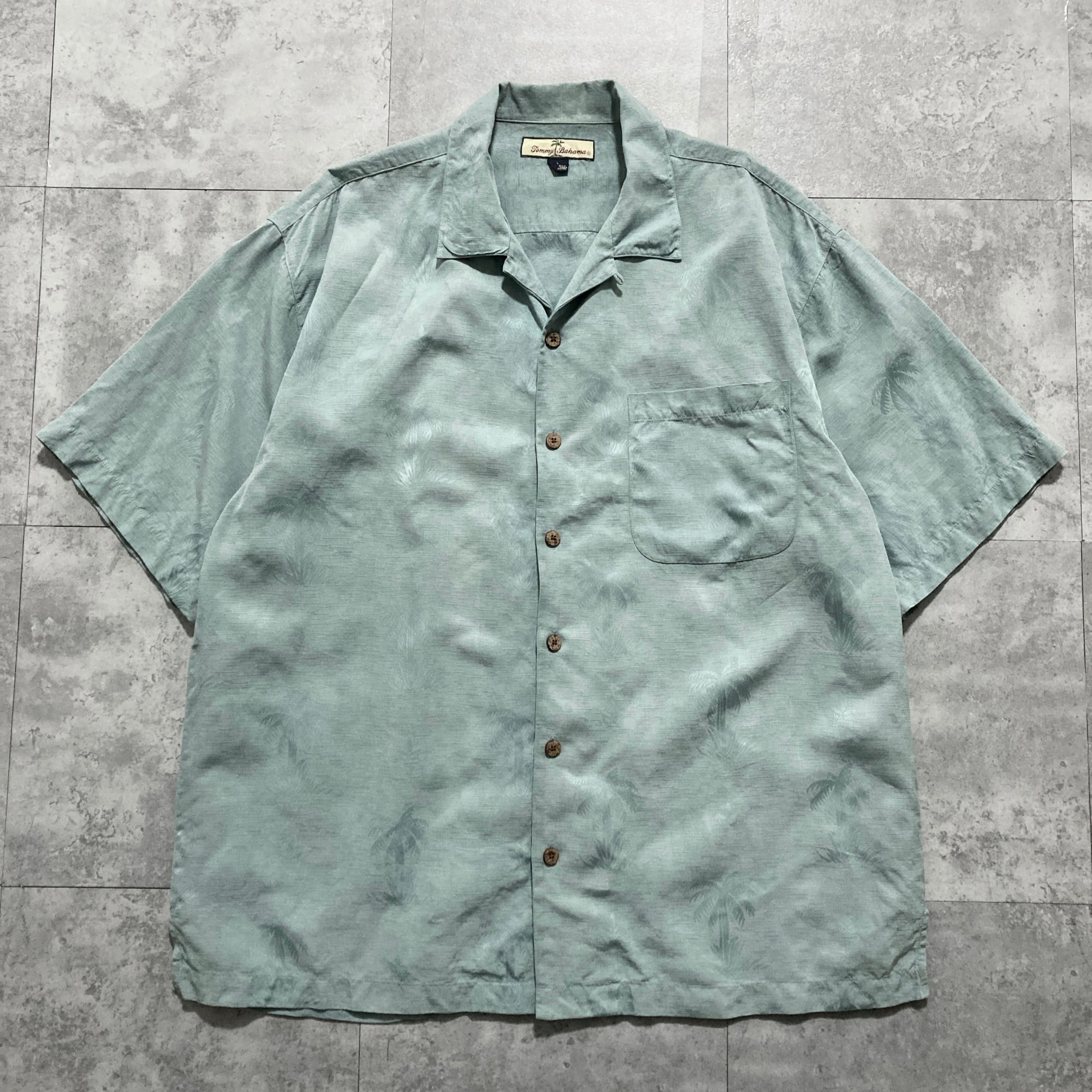 Size.L】Tommy Bahama トミーバハマ 単色 シャドー総柄 開襟シャツ 