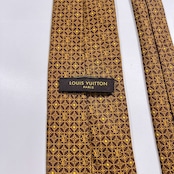 LOUIS VUITTON ルイヴィトン 総柄 ネクタイ /ゴールド系×ブラウン/イタリア製/シルク100%/モノグラム風