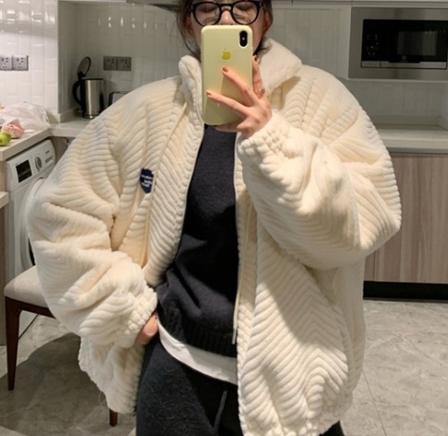 ジャケット レディース ブルゾン アウター 羽織 秋冬 防寒 暖かい 長袖 スタンドカラー カジュアル お出掛け ホワイト ブラック 白 黒 ゆったり 体型カバー オーバーシルエット ワンポイント