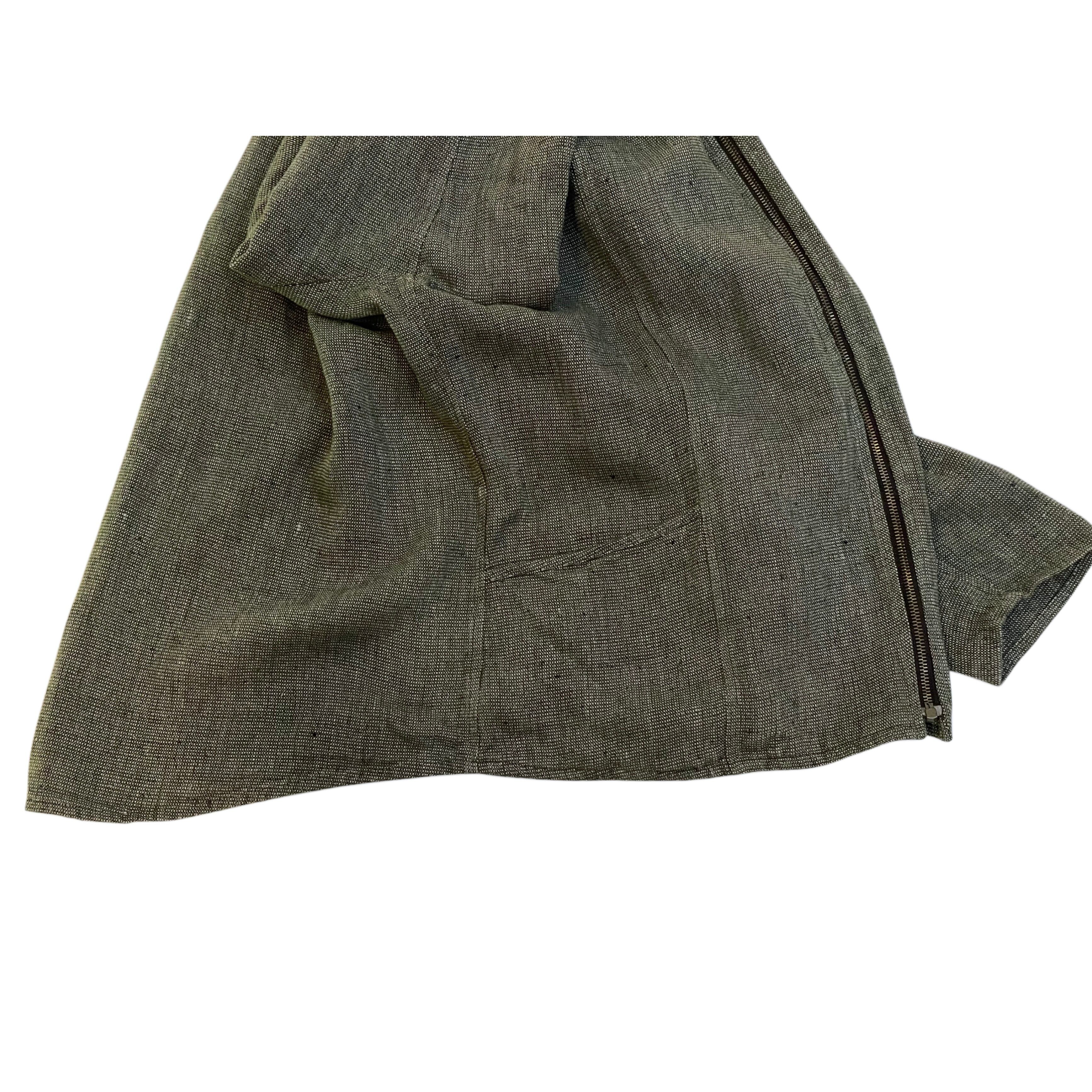 90s FLAX mix olive Lithuania linen box silhouette zip up jacket