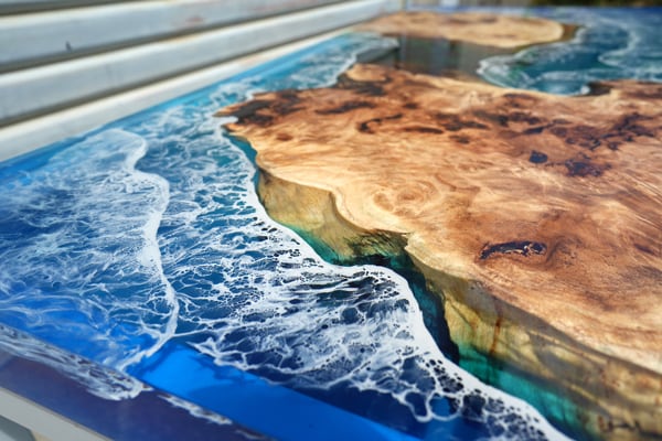 BASE WOOD DESIGN OD缶 ランタン 台座 花台 ポプラ×レジン⑨ ポプラ×Oceanクリアブルー【レジンテーブル】 | RESIN SPACE