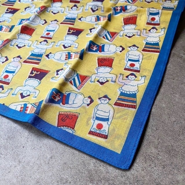 夜長堂 レトロ柄ハンカチ (お相撲さん) | 瀬尾商店