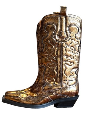 【24AW】GANNI ガニー / Mid Shaft Embroidered Western Boot Metalic / ブーツ