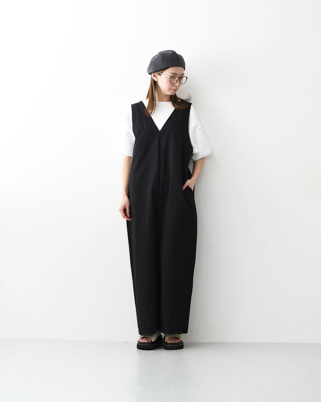 prit [プリット] 綿麻ストレッッチVネックオールインワン [P71629