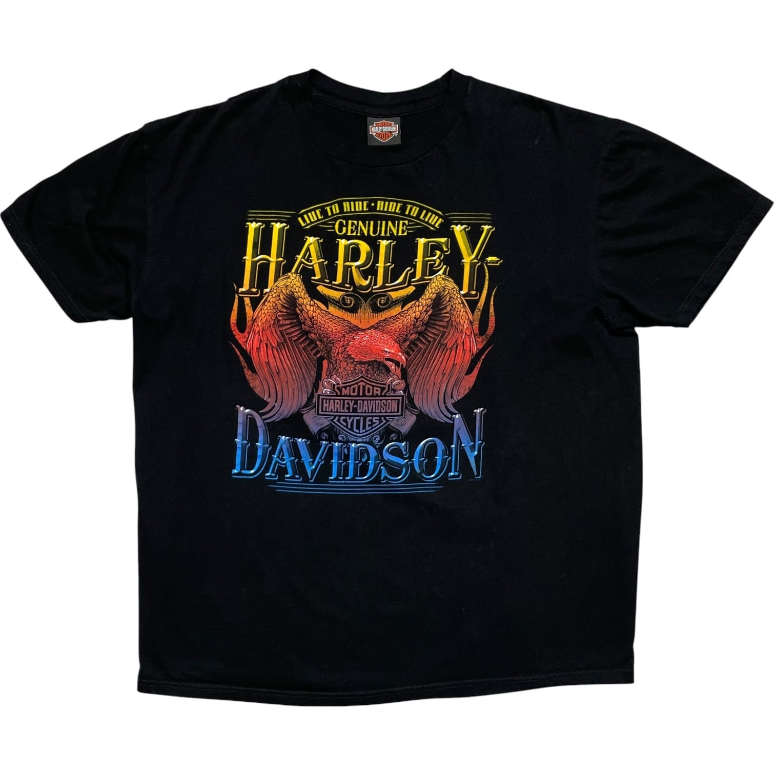 《XL》Harley-Davidson ハーレーダビッドソン Tシャツ フロントイーグルプリント バックプリント ブラック no.10145