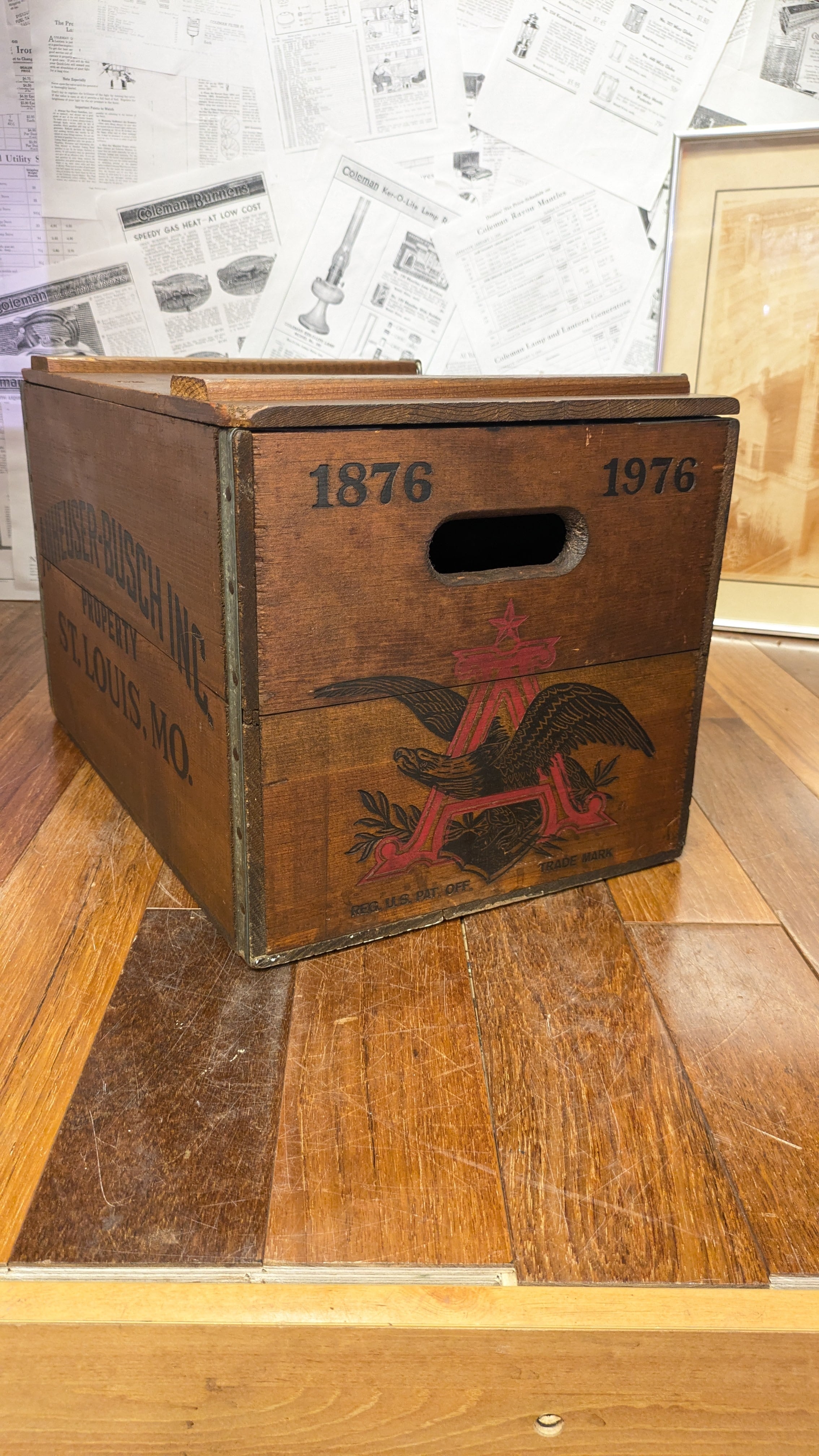 GOOD!! Vintage ANHEUSER-BUSCH BudWiser WoodBox Crate StorageBox