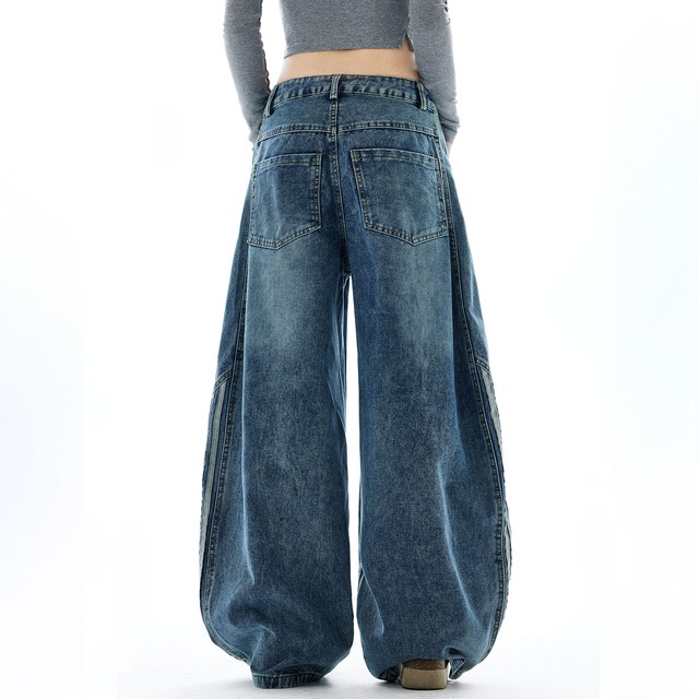 ストライプカットラインワイドデニムパンツ   R00666