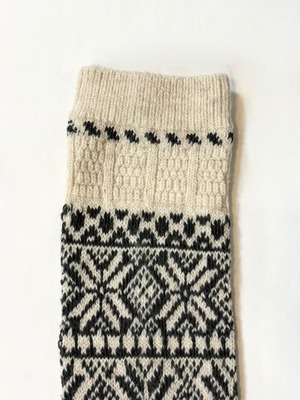 yahae・Wool Organic Cotton Snow Pattern Socks・Beige　4-4028-22