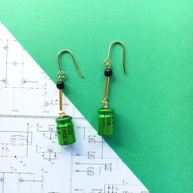 コンデンサゆらゆらピアス・イヤリング-green- | すいラボ