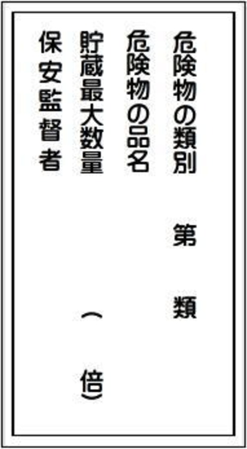 危険物の類別、危険物の品名、貯蔵最大数量、保安監督者 スチール明治山　MK162