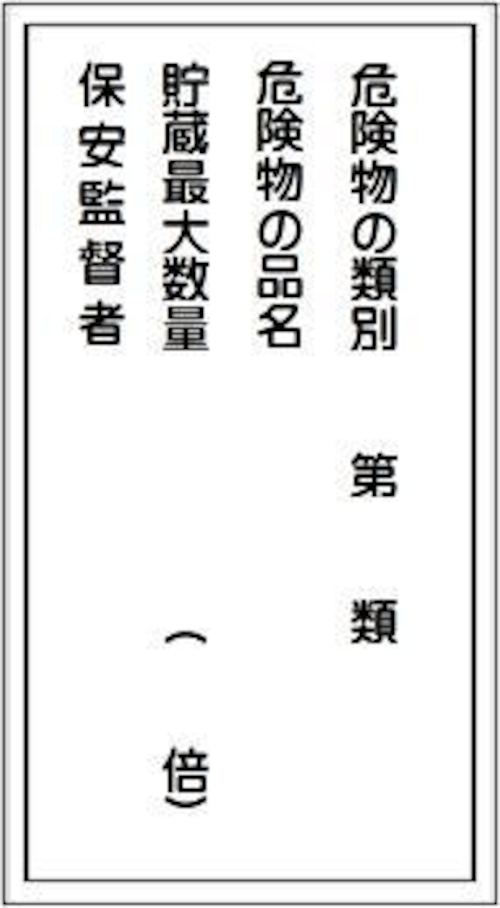 危険物の類別、危険物の品名、貯蔵最大数量、保安監督者 スチール明治山　MK162