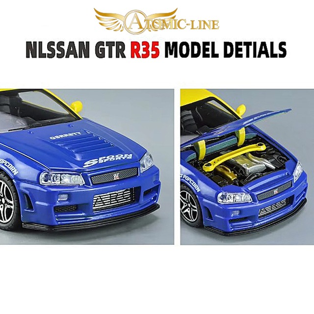 NISSAN 日産 GT-R R34 スカイライン 1/32 ミニカー 全3色 ライト点灯 エンジンサウンド 合金モデル 模型 ワイルドスピード ジオラマ