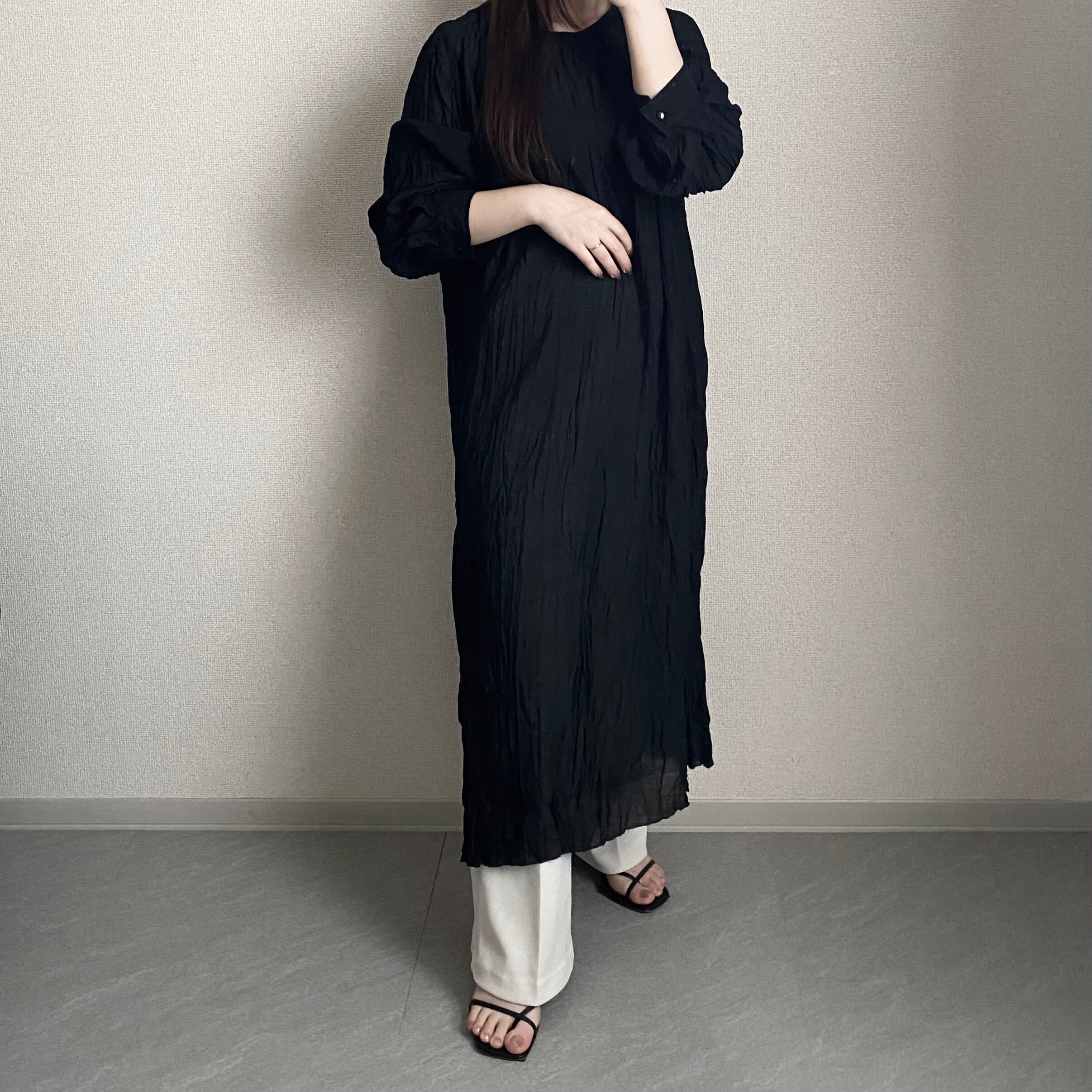 sheer crinkle one-piece (black)