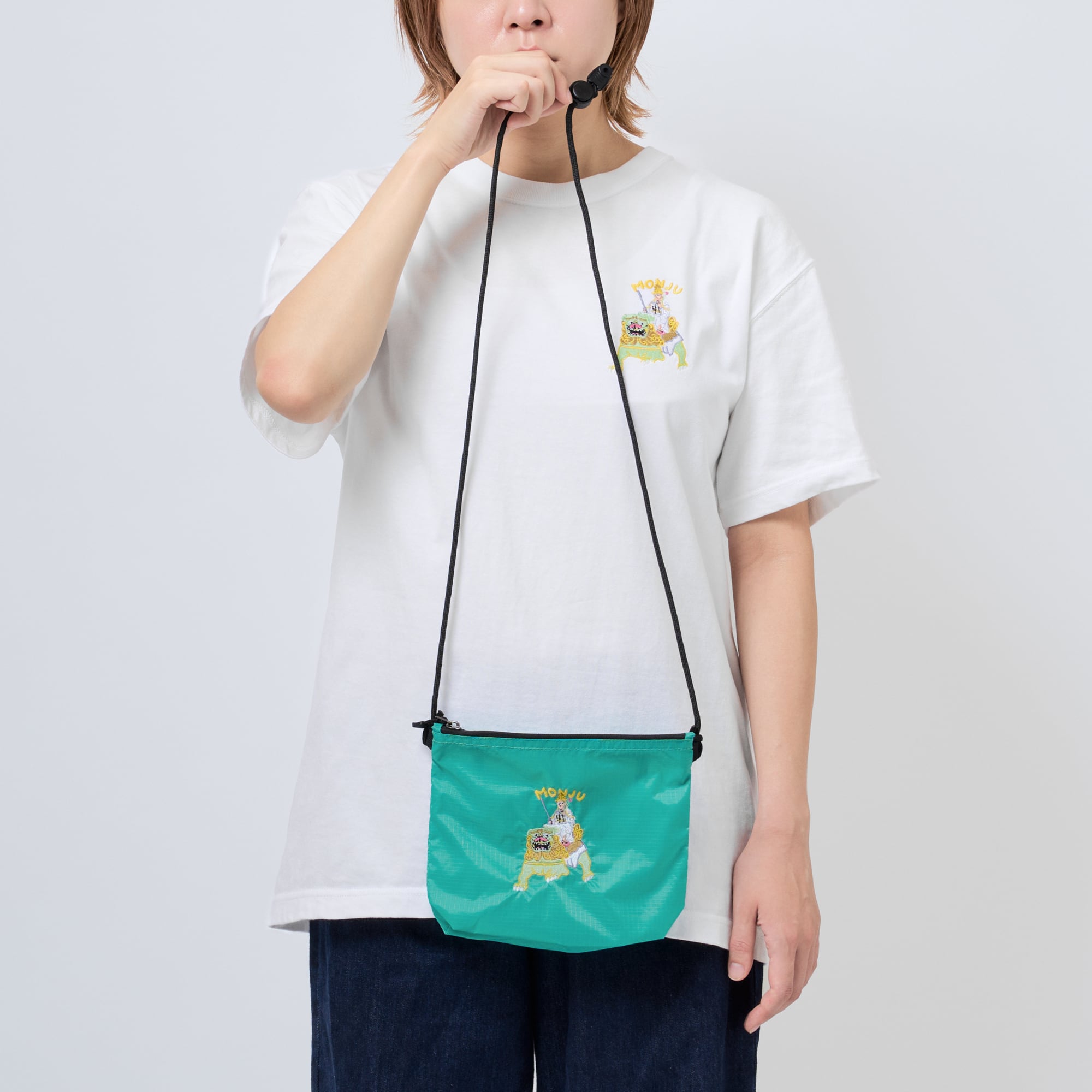 シャカシャカ仏像バッグ(刺繍) 文殊菩薩 ナイロンリップストップ