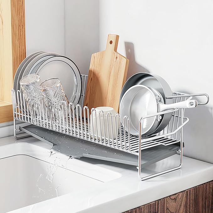 大容量2段式水切りラック - 自動排水、耐久性のあるスチール製 大容量2段式水切りラック - 自動排水、耐久性のあるスチール製 水切り