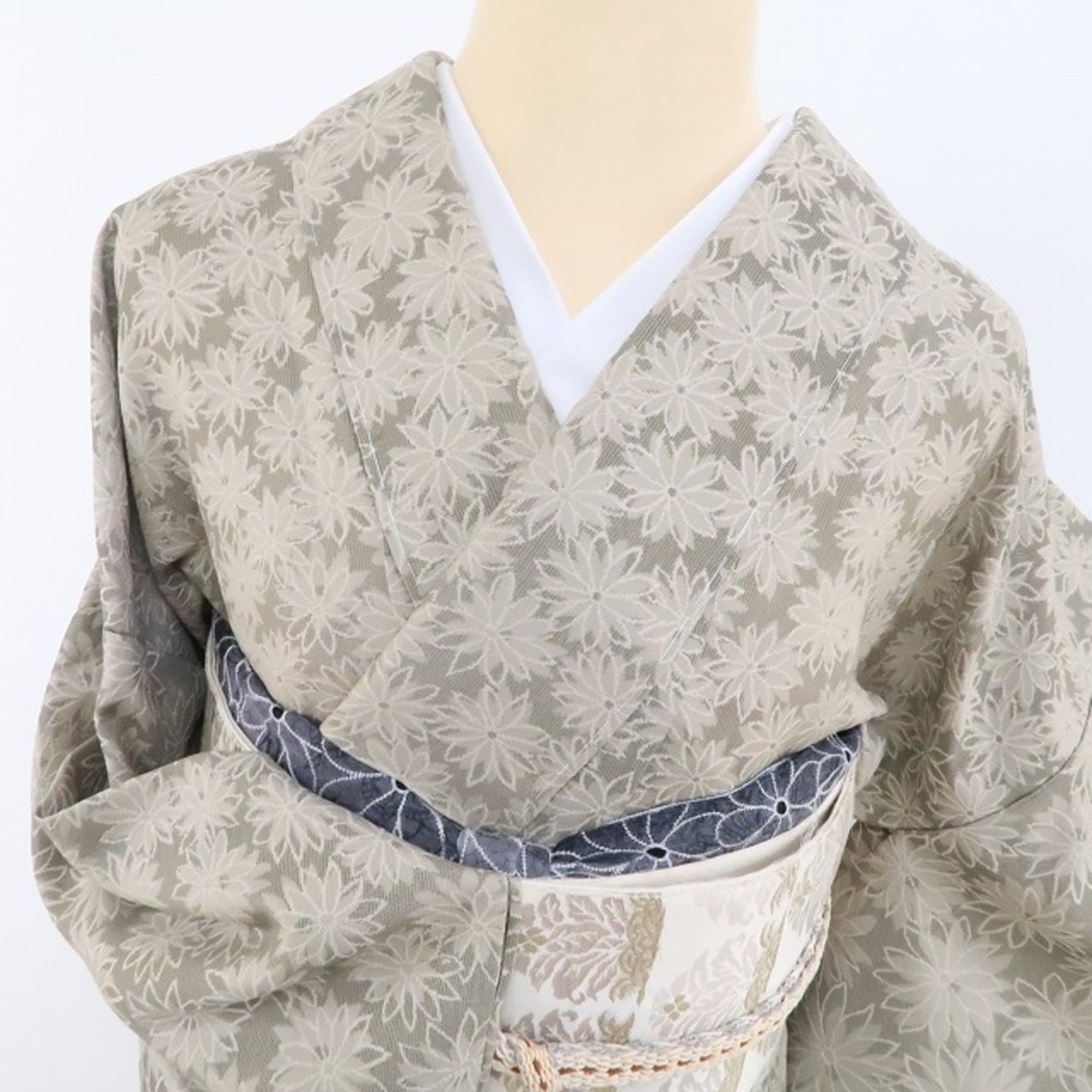 新品 紋紗 夏着物 正絹 仕付け糸付 西陣お召“二つの印象にリズムをつけ 