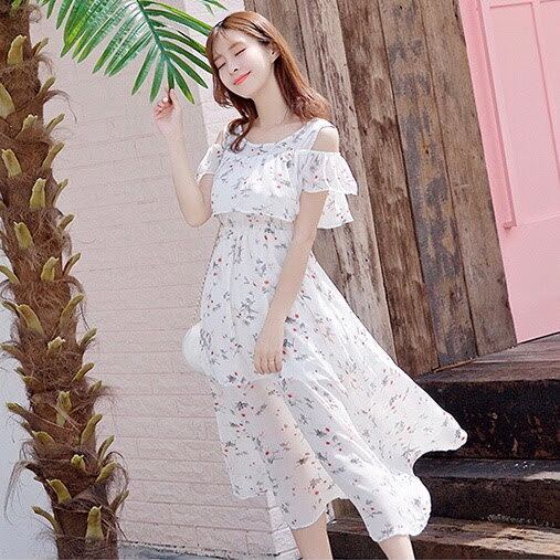 オープンショルダー花柄シフォンマキシワンピース 全3色 L0006 | LILIANA