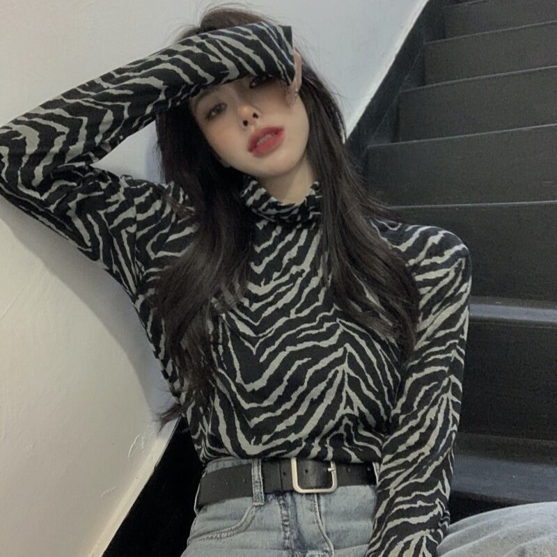 スプリングオータムプリント柄Tシャツ スリムショートトップス ロング 春物 秋物 YY-ファッション13896092300