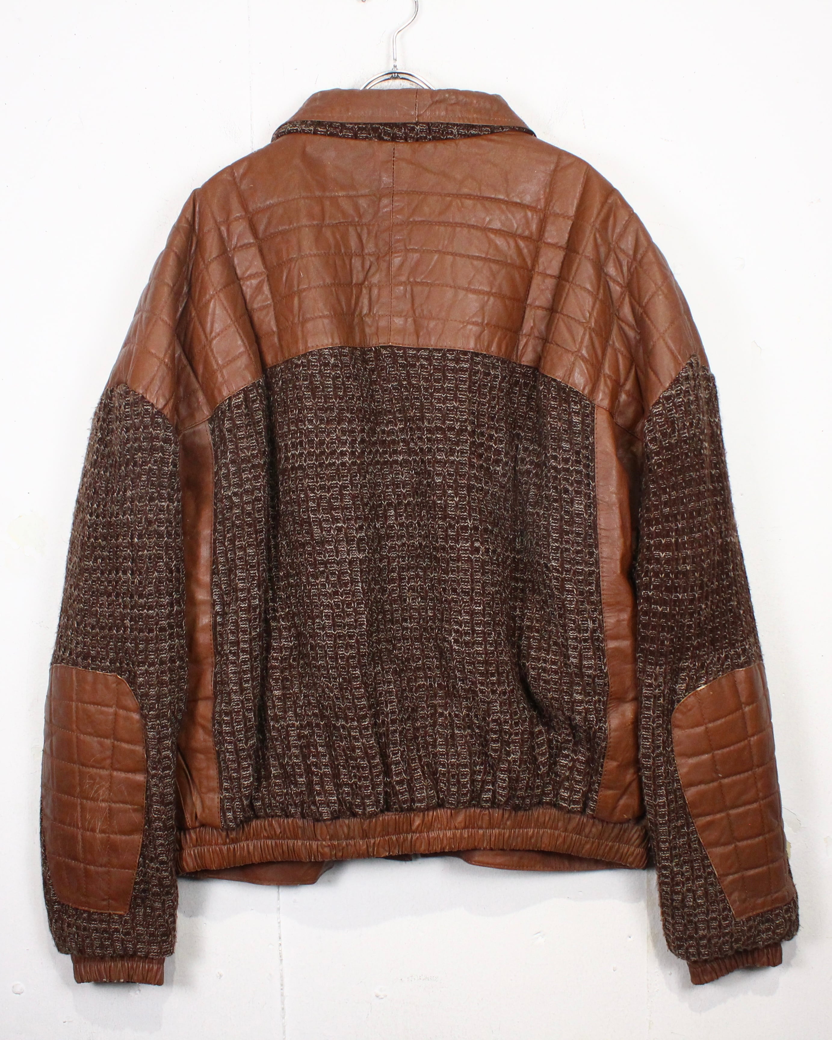 Caka act2】80's Leather × Knit Switching Vintage Loose Jacket