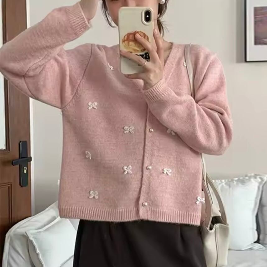 マカロンカラーリボンカーディガン