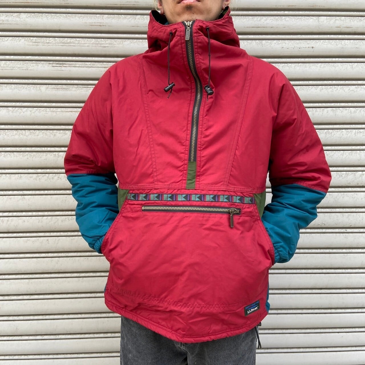 80s USA製 L.L.Bean アノラックパーカー チロリアンテープ 赤 S | 古着