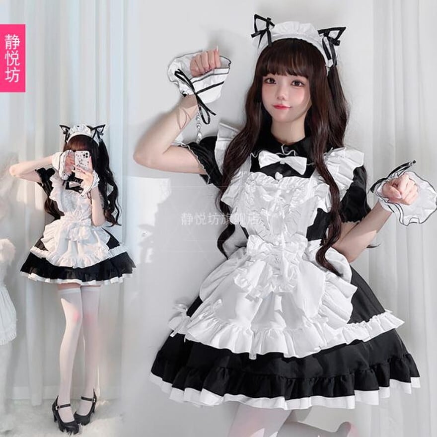 メイド服 コスプレ セット XL ハロウィン ロリータ エプロン カチューシャ