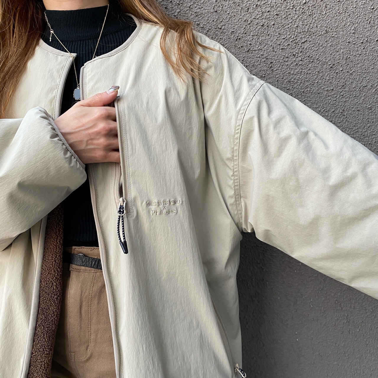 2way多機能ソフトリバーシブルボアouterlongホワイト×ブラウン