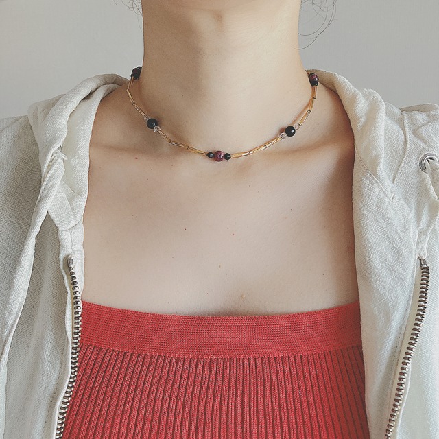Vintage clear gold black purple beads necklace choker ヴィンテージ クリアゴールド