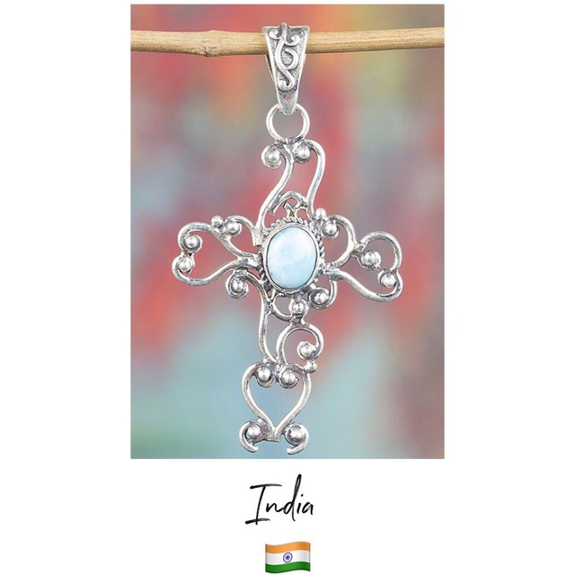 【Made in インド】天然ラリマー ペンダント ⁑ Larimar cross pendant