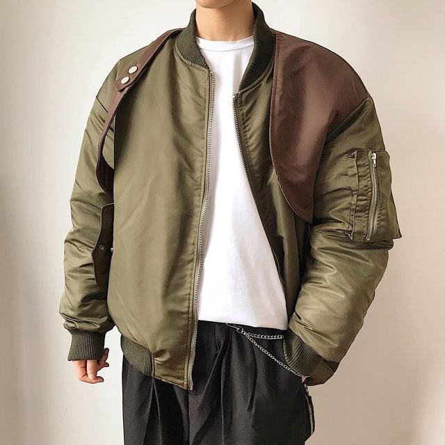 【予約販売】ブルゾン MA-1 アシンメトリー 変形 アウター ショート丈 防寒 メンズ シンプル 無地 ストリート ブラック カーキ 防寒 お洒落 こなれ感 ベーシック 秋冬 大きいサイズ M/L/XL