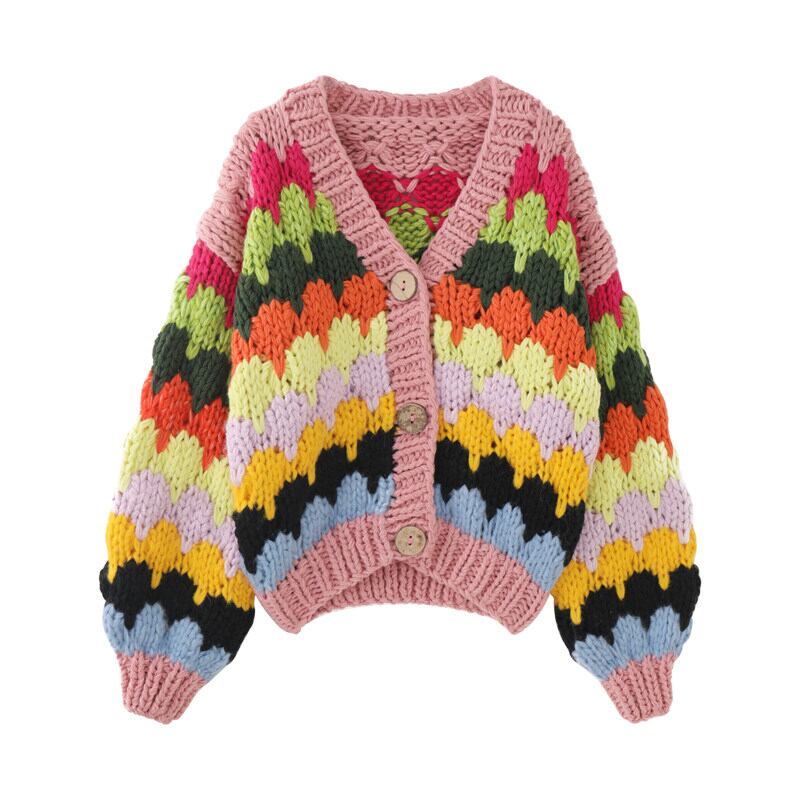 Pink Rainbow Wave Chunky Cardigan S0146