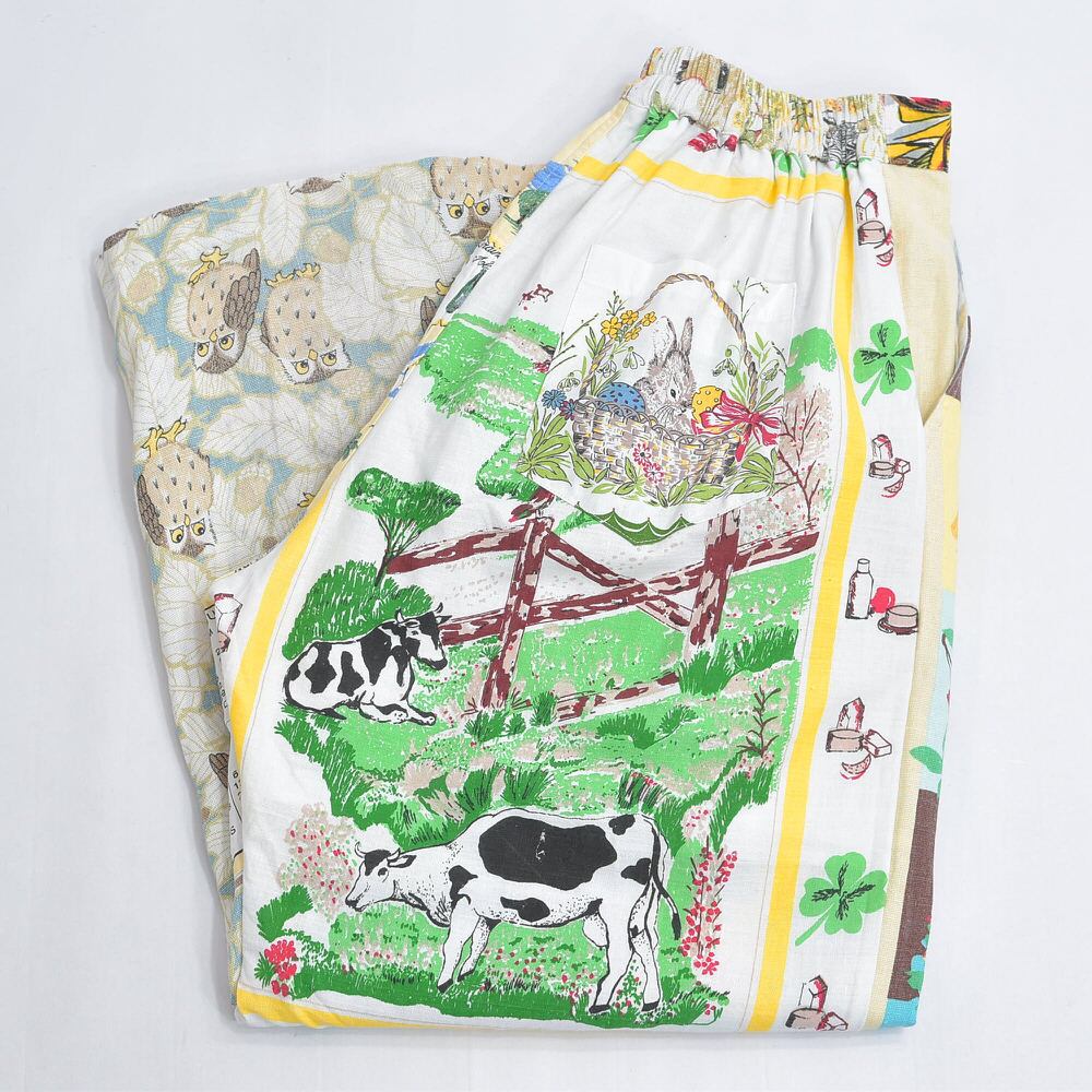 Remakeリメイク ヴィンテージ テキスタイル パッチワーク デザイン 再構築 ワイド ルーズシルエット バギーパンツ ツギハギ 古着 裏地付き レディースW74~90cm