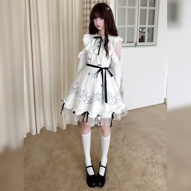 白昼夢リボンフリルドールワンピース：長袖タイプ