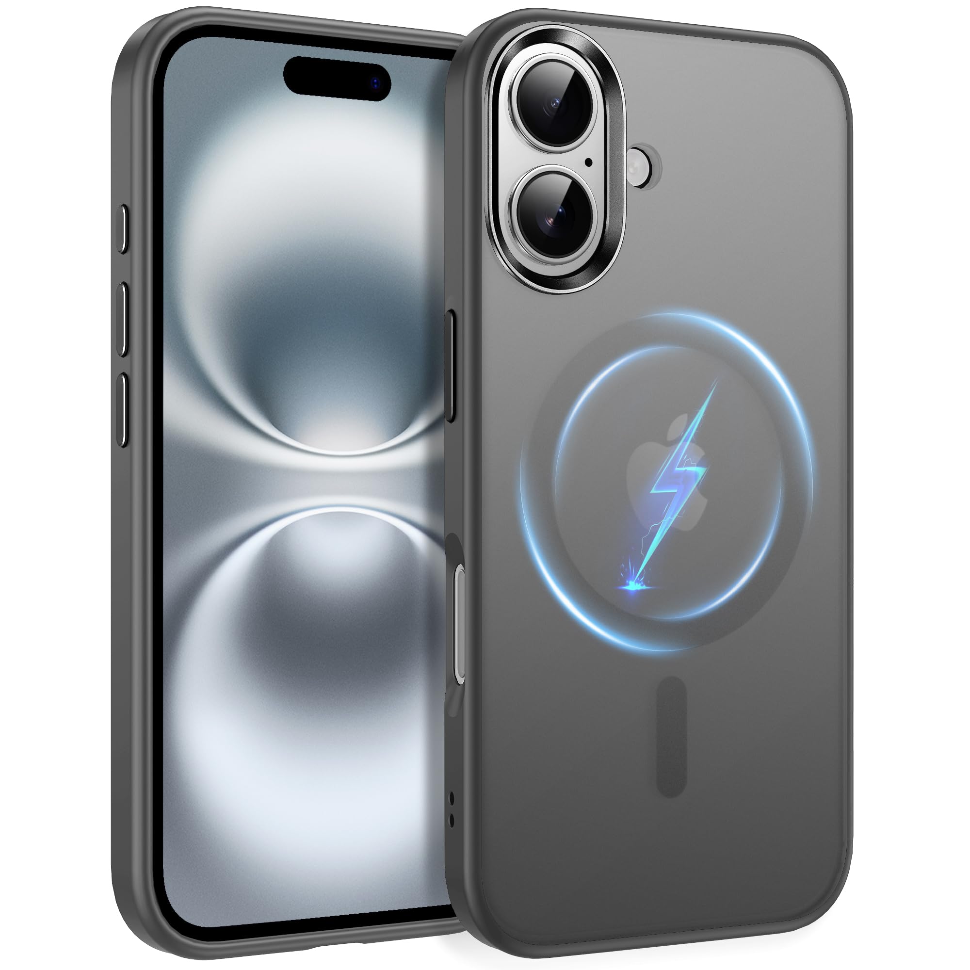Flyzoo用のiPhone 16磁気ット式マットケース MagSafe対応 米軍MIL規格 耐衝撃 ワイヤレス充電 指紋防止 耐黄変 擦り傷防止 薄型で半透明の超軽量シリコーン電話カバー マグネットスマホケース, 6.1インチ、グレー