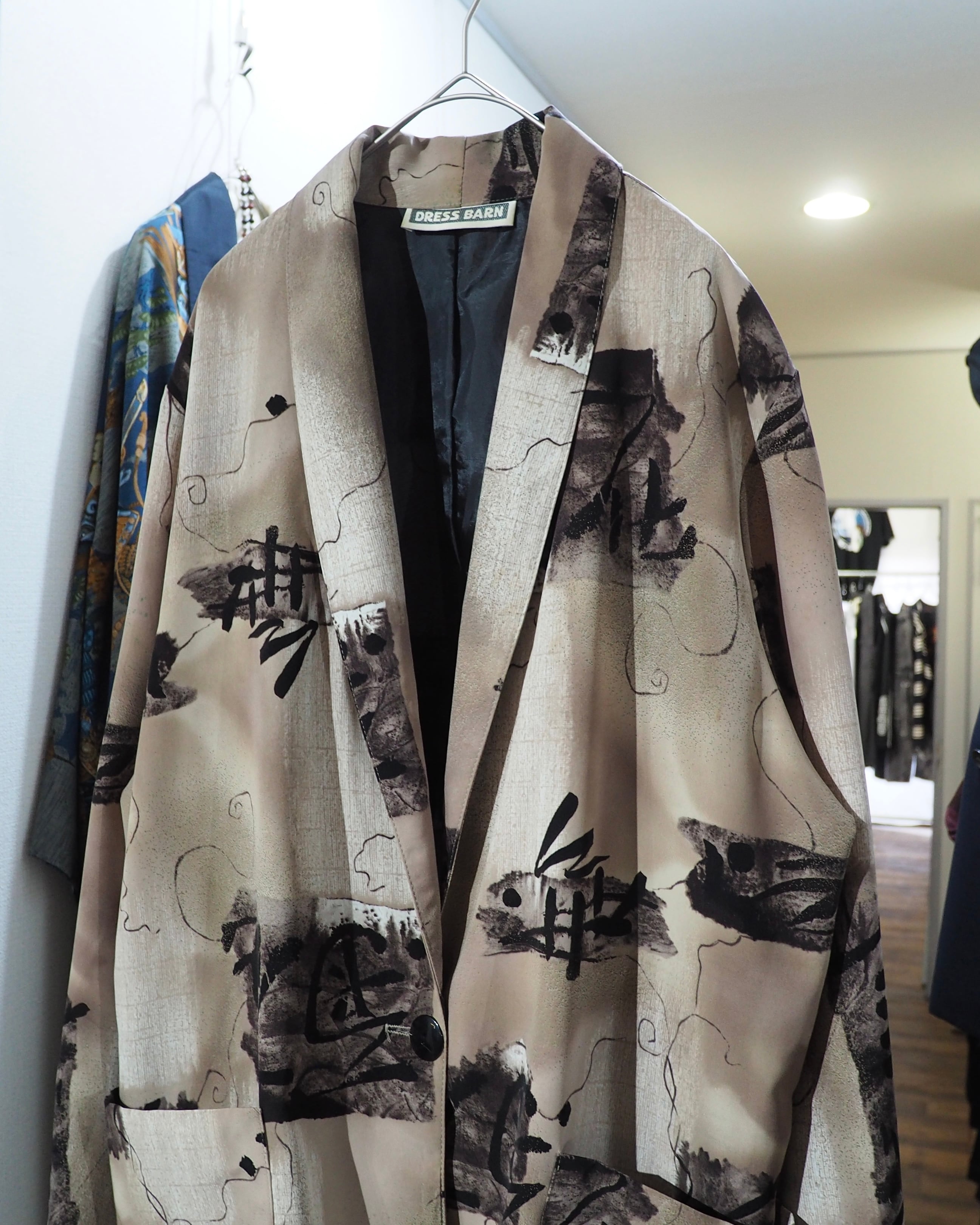 1980 - 90s " 漢字 " Ink painting vintage Easy Tailored jacket