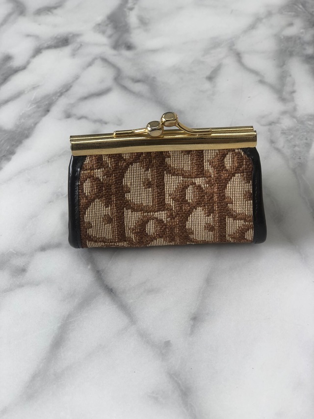 Christian Dior  ディオール トロッター Diorモチーフ ジャガード×レザー がま口 コインケース ブラウン mcrrev