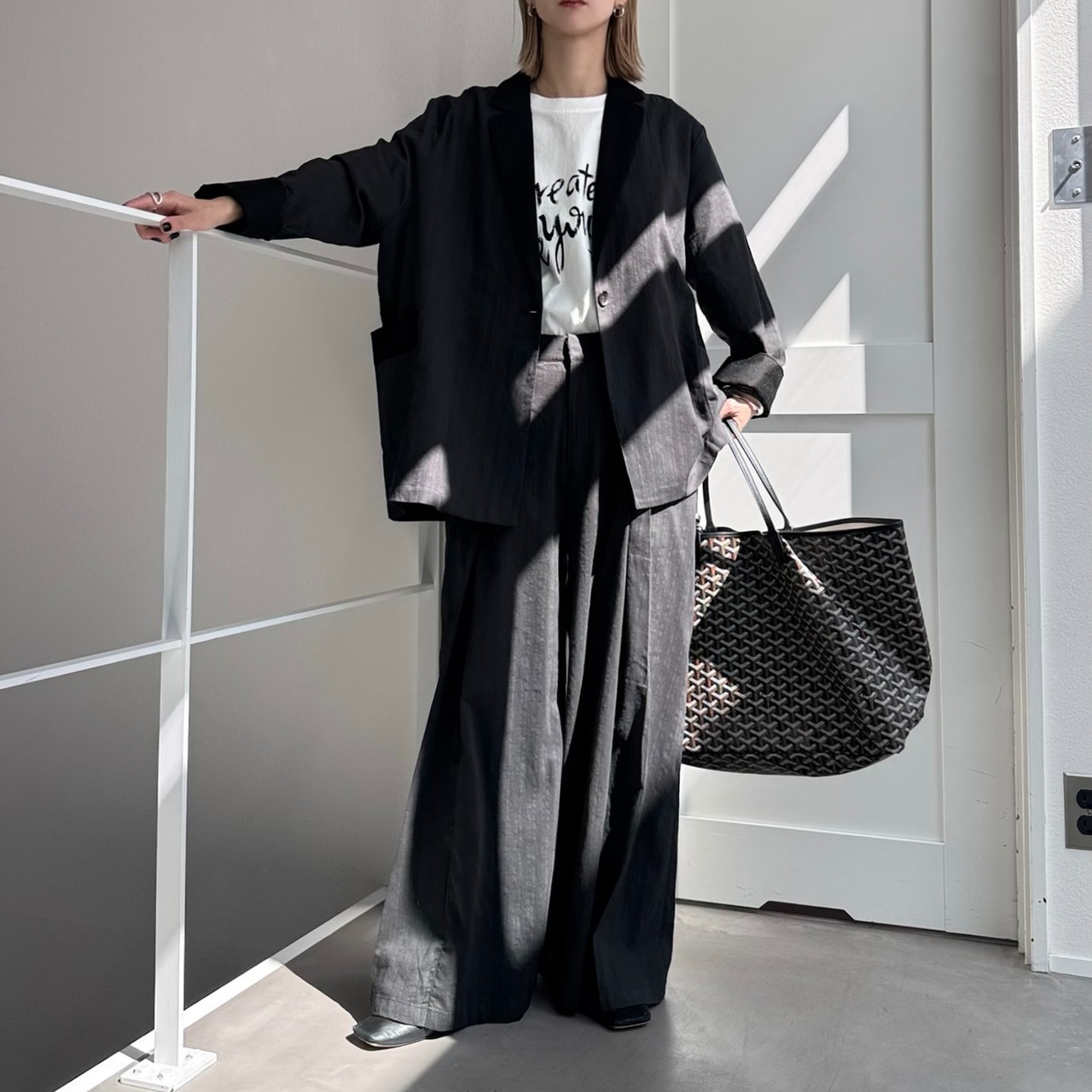 麻ライクタックインワイドPT/ブラック