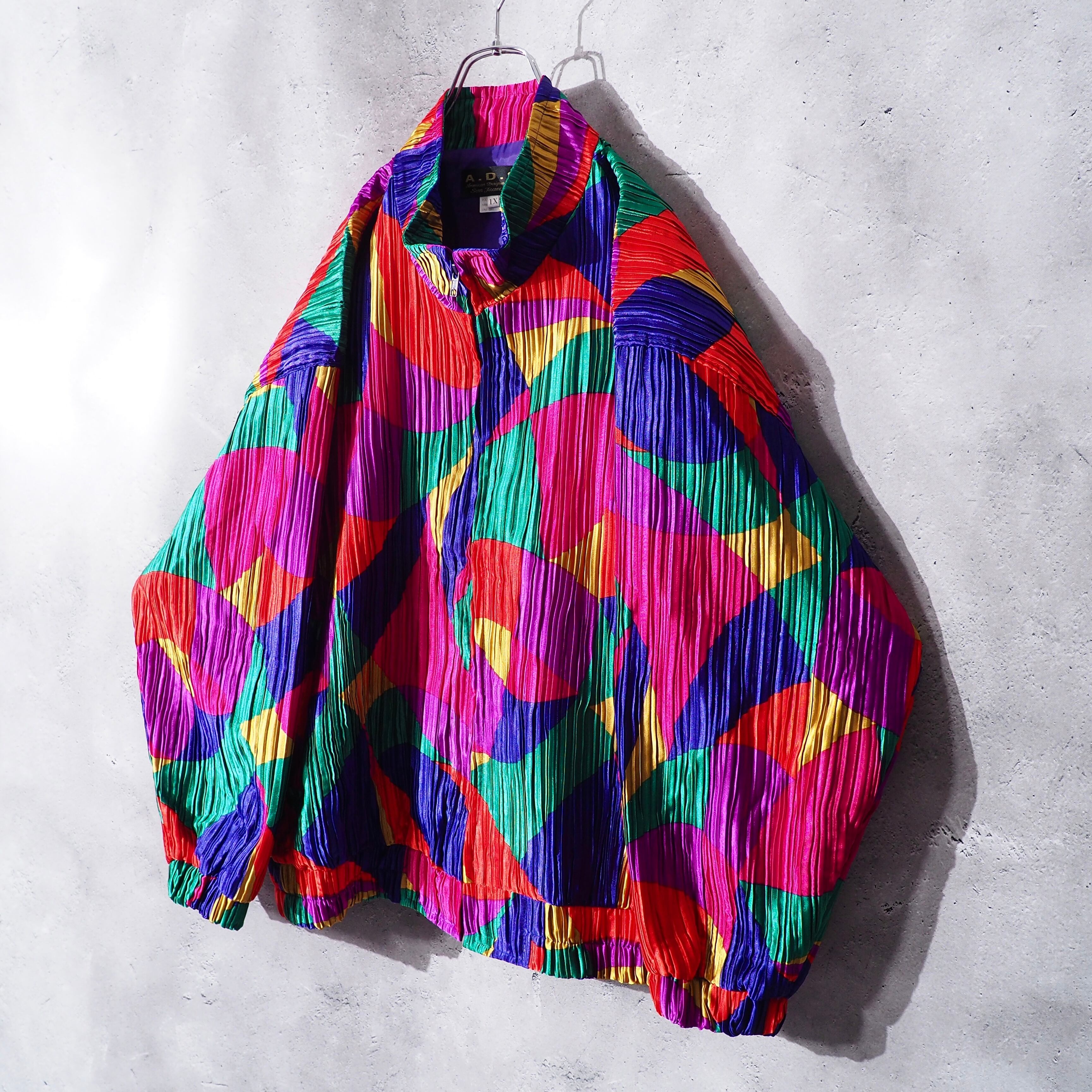 Beautiful Rainbow circle × Solid pleats Design vintage loose jacket Blouson