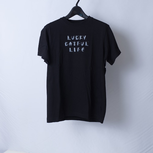 猫Tシャツ - LUCKY CATFUL LIFE-【size:S】ブラック t6 猫Tシャツ - LUCKY CATFUL LIFE-【size:S】ブラック t6