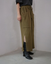 METHO - Rib Skirt (Light Weight) ：Olive Green｜ウエストゴム／ビッグポケット／ドローコード