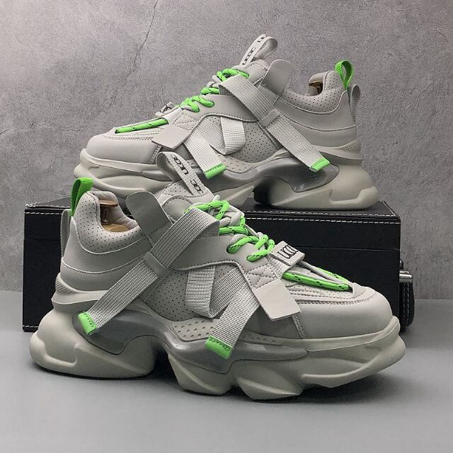 【予約販売】スニーカー 厚底 ダッド メンズ ビッグシルエット 韓国 アグリースニーカー 靴 グリーン/ホワイト/ブラック/グレー スポーティー お洒落 カジュアル ストリート 24cm/24.5cm/25cm/25.5cm/26cm/26.5cm