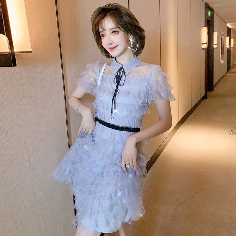 メッシュハイウェストウェストスカート ドレス スプリングサマー 春物 夏物 ステッチ MIUCO49789556132