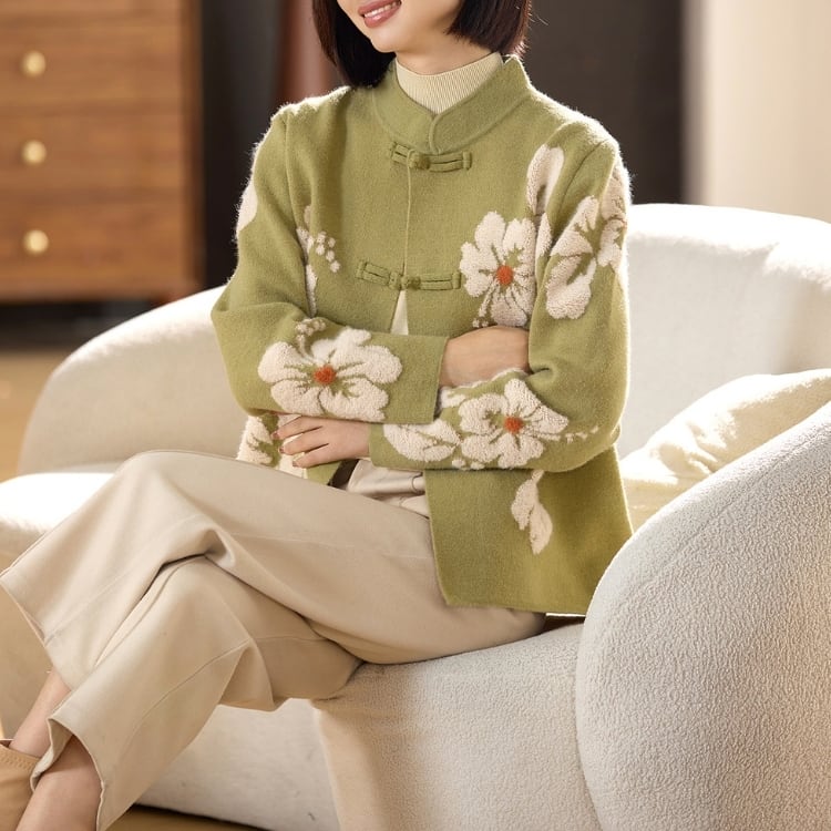 フラワー柄　チャイナボタンニットアウター　2カラー　YS00182