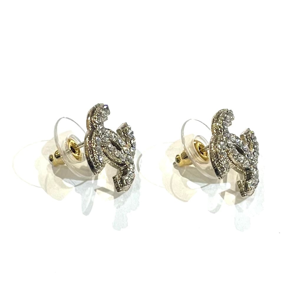 極美品【CHANEL 】2163 ラインストーンシャネルピアスシルバーCOCO